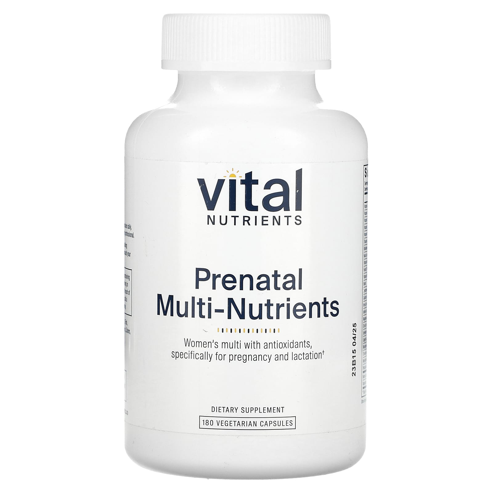 Vital Nutrients, Prenatal Multi-Nutrients, 180 Vegetarian Capsules UPC 693465529119 | HiLife Vitamins